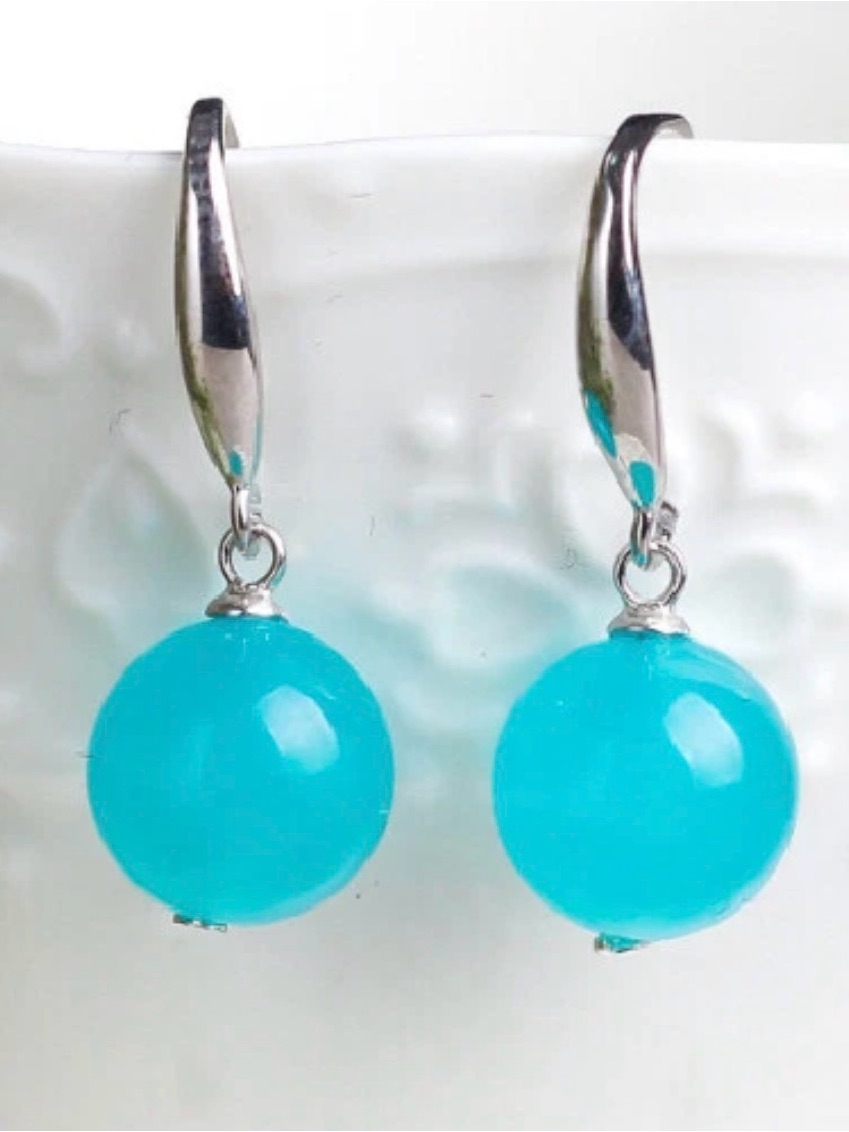 Amazonite Turquoise Balls 925 Sterling Silver Earrings Ear Pendants